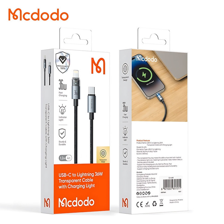 کابل تبدیل USB-C به لایتنینگ مک دودو مدل CA-694 طول 1.2 متر