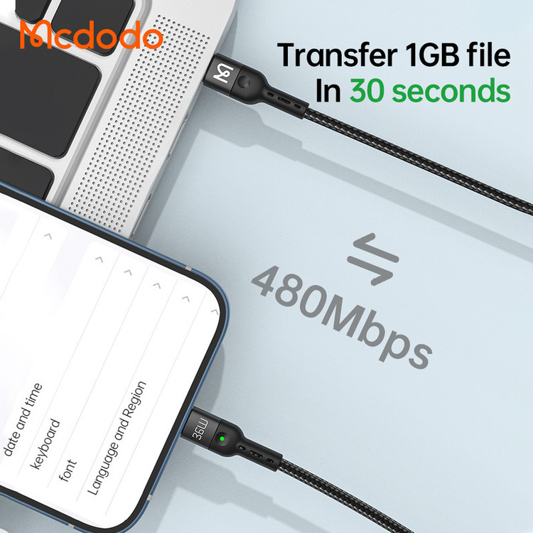 کابل تبدیل USB-C به لایتنینگ مک دودو مدل CA-1960 طول 1.8 متر