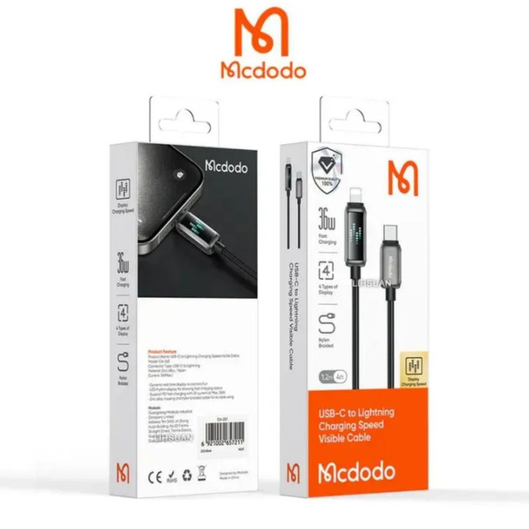 کابل تبدیل USB-C به لایتنینگ مک دودو مدل CA-263 36W طول 1.2 متر
