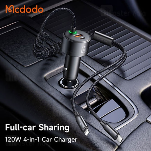 شارژر فندکی120 وات مک دودو مدل cc-0370 به همراه کابل USB-C/لایتنینگ