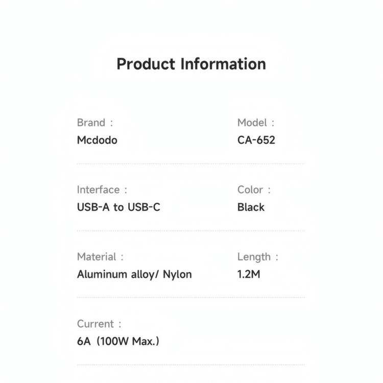 کابل تبدیل USB به USB-C مک دودو مدل CA-652 طول 1.2 متر
