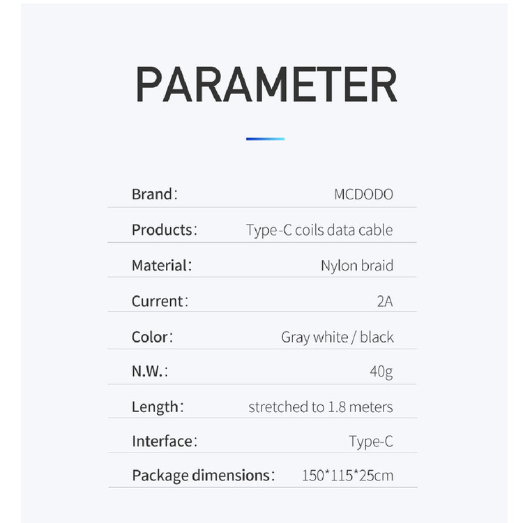 کابل تبدیل USB به USB-C مک دودو مدل MC-CA-6420 طول 1.8 متر