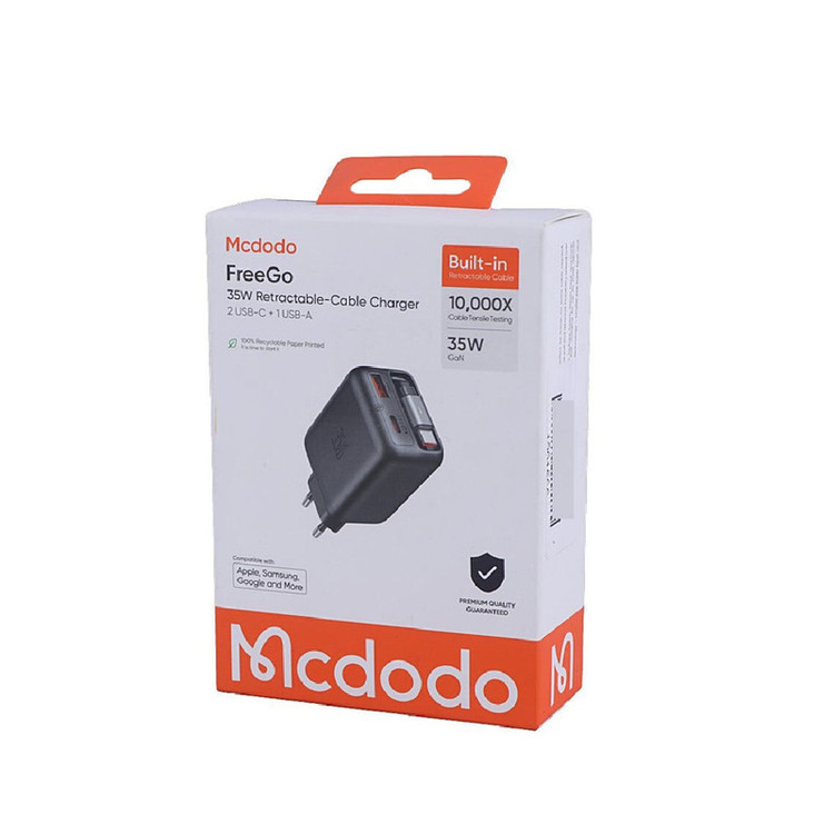 شارژر دیواری 35 وات 3 پورت مک دودو مدل FreeGo CH-1280 با کابل جمع شونده تایپ سی