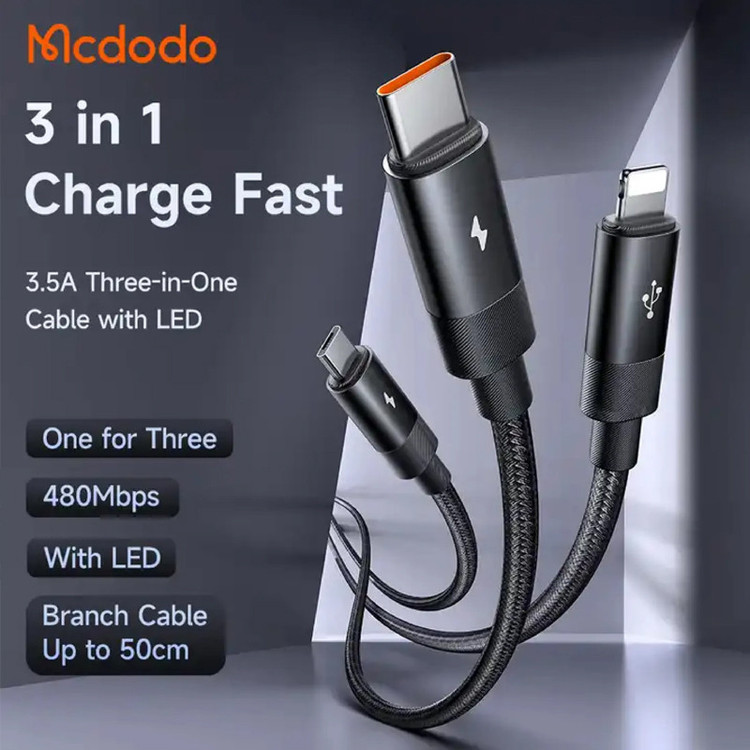 کابل تبدیل USB به MicoUSB/ USB-C / لایتنینگ مک دودو مدل CA-579 طول 1.2 متر