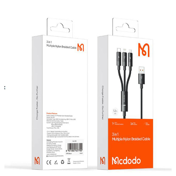 کابل تبدیل USB به MicoUSB/ USB-C / لایتنینگ مک دودو مدل CA-579 طول 1.2 متر