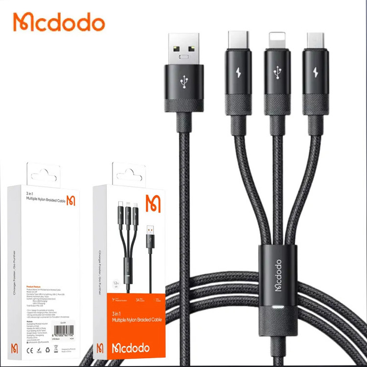 کابل تبدیل USB به MicoUSB/ USB-C / لایتنینگ مک دودو مدل CA-579 طول 1.2 متر