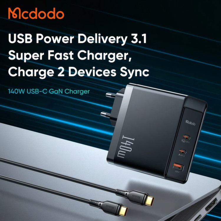 شارژر دیواری 140 وات مک دودو مدل CH-2913 به همراه کابل USB-C