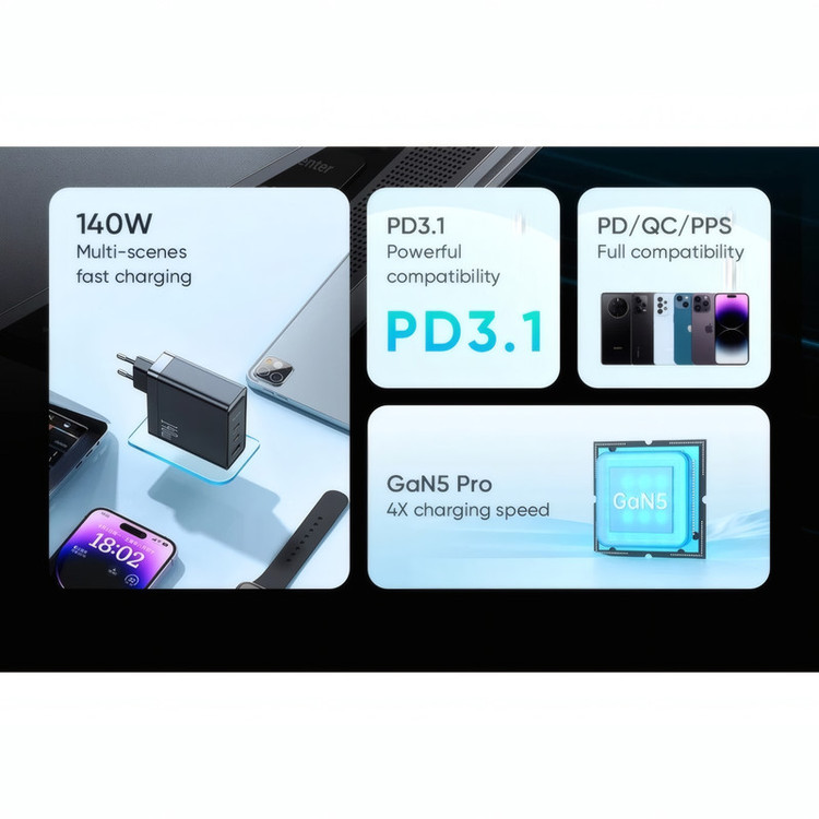 شارژر دیواری 140 وات مک دودو مدل CH-2913 به همراه کابل USB-C
