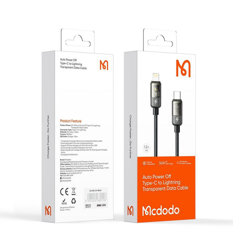 کابل تبدیل USB-C به لایتنینگ مک دودو مدل CA-3161 طول 1.8 متر