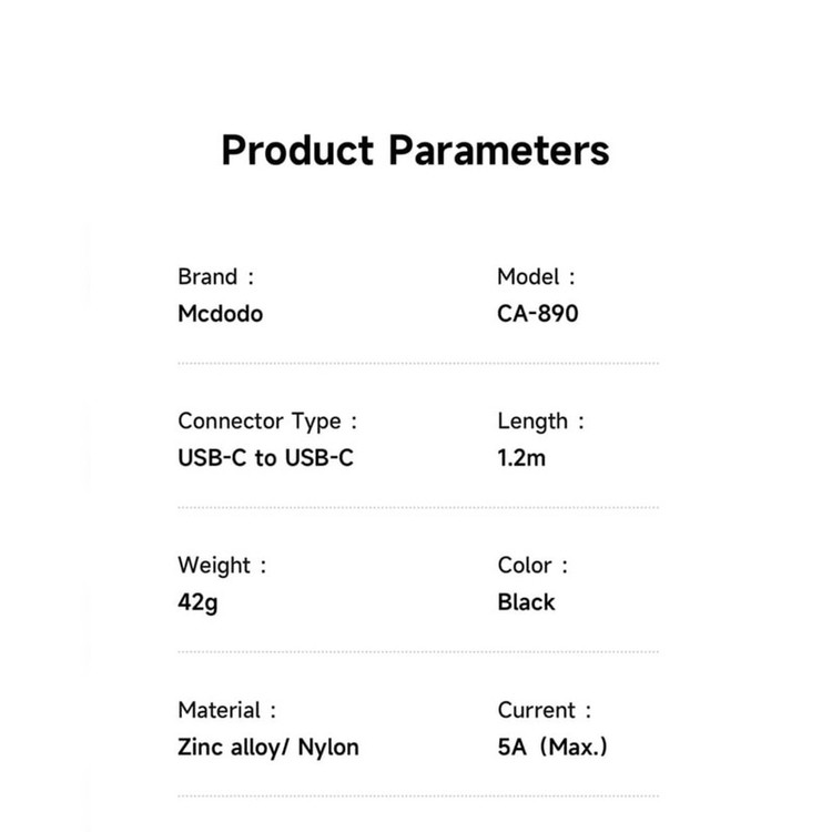کابل USB-C مک دودو مدل CA-8900 240W طول 1.2 متر