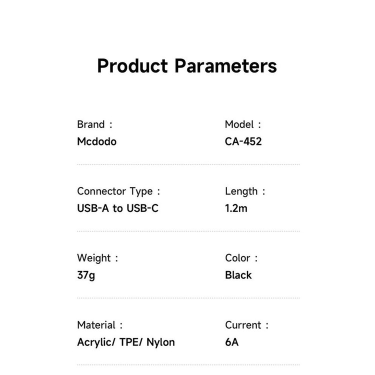 کابل تبدیل USB به USB-C مک دودو مدل CA-452 طول 1.2 متر