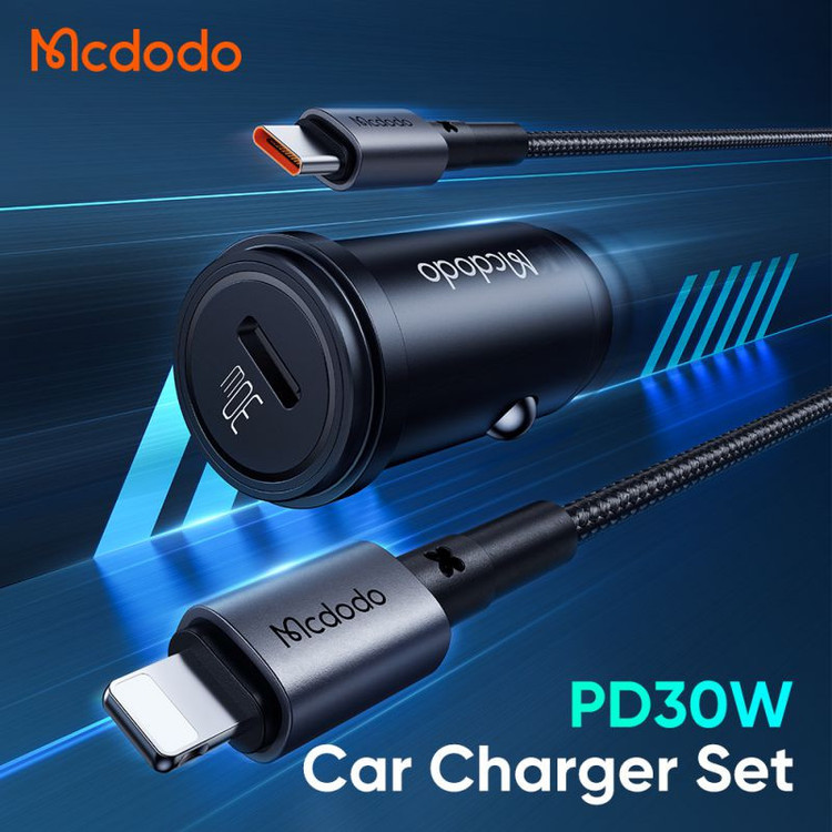 شارژر فندکی 30 وات مک دودو مدل MCA8 به همراه کابل تبدیل USB-C به لایتنینگ