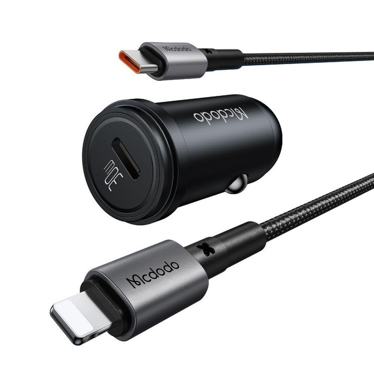 شارژر فندکی 30 وات مک دودو مدل MCA8 به همراه کابل تبدیل USB-C به لایتنینگ